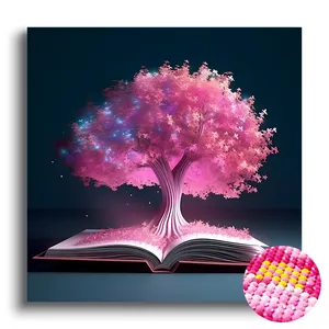 Pink Star Night Sky Tree Book Diamond Painting Juego de pintura de diamantes DIY para niños