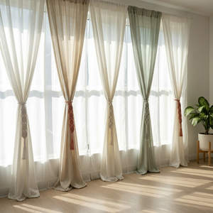 Organic Cotton/Modal Geometric Woven <b>Curtain</b> Tie with Eco-Friendly Fabric for Home & Office Use - Product Image 1