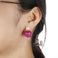 Boucles d'oreilles boule de bijoux en argent sterling 925 pour femmes, modèle à la mode, boucles d'oreilles en diamant de corindon rouge