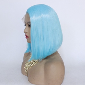 LINDALHAIR, pelucas de Bob corto, parte lateral azul cielo con oreja a oreja, peluca con malla frontal, pelo sintético resistente al calor, peluca con parte lateral izquierda - Product Image 5