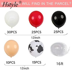 105 Buah Kit Lengkungan Karangan Bunga Balon 12 Inci Balon Cetak Sapi Balon Putih Hitam Merah Kuning dengan Strip untuk Ulang Tahun Pertanian ST484 - Product Image 6