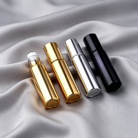 Vente en gros de flacons à bille en verre électro-plaqué de 5 ml et 10 ml, surface métallique or, argent, noir, contenants cosmétiques vides pour huile