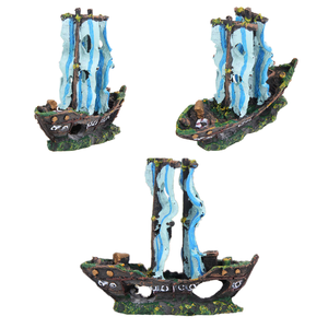 Decoração de Aquário em Resina Ecológica, Barco Pequeno Criativo, Design Oco para Esconderijo de Peixes e Camarões 7343 - Product Image 1