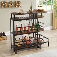 Meuble de cuisine multifonctionnel moderne en bois brun à 4 niveaux, étagère de présentation pour bouteilles de vin et spiritueux