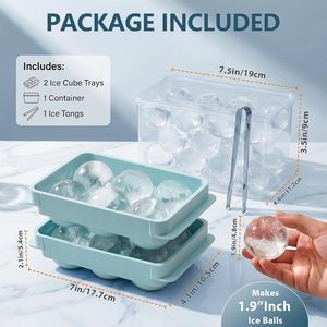Moules et plateaux à glaçons en silicone grand format, résistants au congélateur, faciles à remplir et à démouler, pour whisky/bourbon/cocktails (1,9 po x 6 boules - Bleu, lot de 2) - Product Image 3