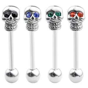 Punk Style In Acciaio Inossidabile di Cristallo di Figura Del Cranio Anelli di Lingua Vintage Bilanciere Skull Piercing Alla Lingua Anelli Piercing Capezzolo Anelli