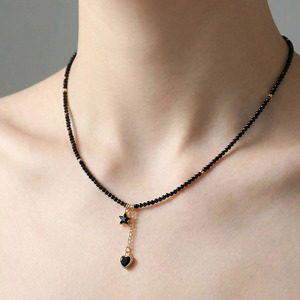 <span class=keywords><strong>Collana</strong></span> Girocollo Regolabile <span class=keywords><strong>con</strong></span> Perle Sfaccettate in Onice Nero per Donne, Ciondolo Delicato a Stella <span class=keywords><strong>e</strong></span> Cuore, Gioielli Minimalisti per Uso Quotidiano - Product Image 6