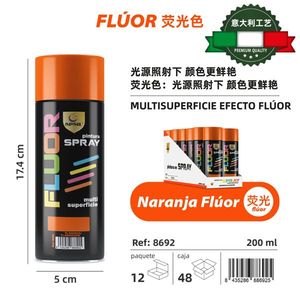 Fluor Spray Paint 200ml Orange Fluorescent Multi Surface Art Paint - Product Image 3