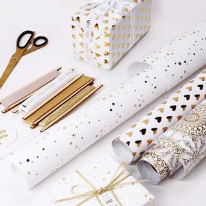Custom Gold Foil <b>Pattern</b> Double-Sided Metallized Eco-Friendly Recyclable Art <b>Paper</b> Gift Wrap Roll 100GSM Offset Packaging - Product Image 2