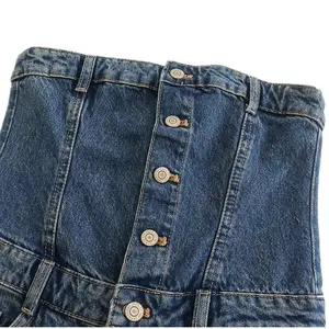 PB & ZA 2022 סיטונאי נשים של ג 'ינס סתיו וחורף אחד-מילת צווארון חולצת סטרפלס Off-כתף ארוך ג' ינס שמלת 5252280