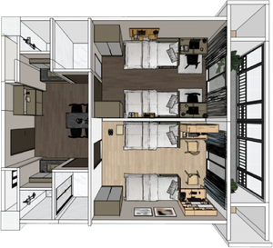 Suite personalizzata appartamento <span class=keywords><strong>due</strong></span> camere <span class=keywords><strong>da</strong></span> <span class=keywords><strong>letto</strong></span> e <span class=keywords><strong>due</strong></span> letti singoli Per <span class=keywords><strong>camera</strong></span> con armadio scarpiera armadio scrivania doccia - Product Image 6