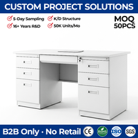Bureau de travail en acier blanc au design moderne avec armoire latérale verrouillable et plateau pour clavier, table d'ordinateur en métal durable