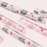 Pailles à boire réutilisables en plastique écologique de 10 pouces, décoratives, roses, avec impression de fleurs de cerisier Sakura