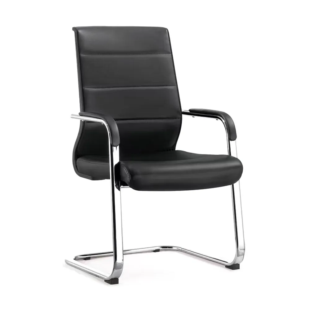 DDS Wholesale leather high quality office chair metal frame conference room office chair without wheels