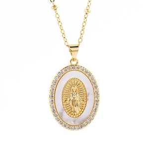 Dini inci kabuk kolye Oval cadı/İsa madalya kolye altın kaplama uzun zincir katolik takı hediyeler için dua nimet - Product Image 2