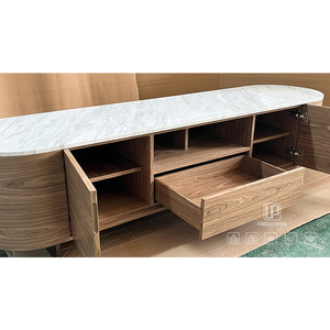 Nuevo Mueble para TV con Base Ovalada y Cajones, con Cubierta de Mármol Blanco y Estructura de Madera Marrón, para Sala de Estar, Estilo Vintage - Product Image 5