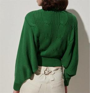 2025 Nhà Sản Xuất Tùy Chỉnh Thiết Kế Phụ Nữ Bông Màu Xanh Lá Cây Cắt Dây Kéo Áo Len Mock Cổ Zip up Cáp Đan Áo Khoác Với Túi - Product Image 4