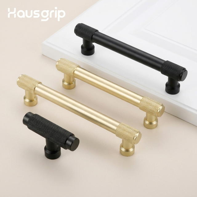 Hausgrip Customization Aluminium Alloy Modern Durable Knurled Texture Black Cabinet and Drawer Handles for Kitchen Furniture