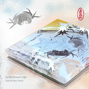 מגנטי אקריליק מסוגננים למקרר, פריחת שזיף לבנה ועגור שכוב - Product Image 1