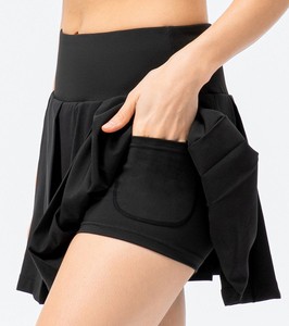 <span class=keywords><strong>Jupe</strong></span> plissée noire avec <span class=keywords><strong>short</strong></span> intérieur pour femmes <span class=keywords><strong>jupe</strong></span> de tennis blanche logo personnalisé haute qualité sport yoga casual <span class=keywords><strong>jupe</strong></span> quotidienne - Product Image 1