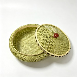 Bamboo Woven Storage <b>Basket</b> With Lid For Fruits Vegetables <b>Bread</b> And Miscellaneous Items New Chinese Style - Product Image 1