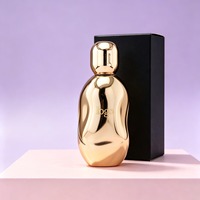 Flacon de parfum en verre de luxe, design unique, vide, nouveau, couleur électro-plaquée, 30 ml, 100 ml, avec bouchon et emballage en boîte