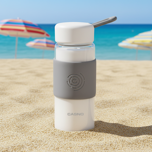 Bouteille en verre borosilicate haute résistance anti-fuite avec manchon en silicone 400 ml – Minimaliste, écologique, pour camping et voyage - Product Image 2