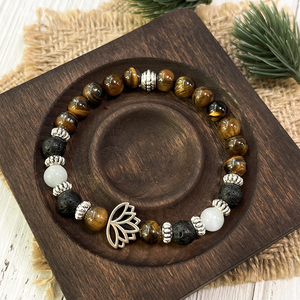 Ciondolo da donna con fiore di loto in argento regolabile con perline di occhio di tigre <span class=keywords><strong>per</strong></span> braccialetto spirituale Yoga preghiera gioielli di <span class=keywords><strong>guarigione</strong></span> naturale alla moda - Product Image 2