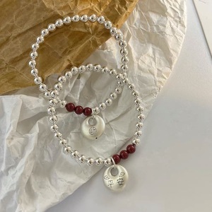 Bracelet en argent pur 999 avec pendentif paix et breloque cinabre, cordon élastique, bijoux de style chinois pour femme, usage quotidien - Product Image 2