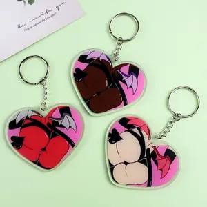 manufacturers clear heart transparent charms offset print rainbow plastic acrylic custom keychain