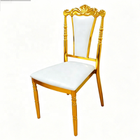 Chaise vintage en acier doré avec assise en cuir blanc, mobilier de luxe pour événements