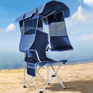 Sedia da Spiaggia con Telaio in Metallo e Tettuccio Parasole, Sedia da Campeggio Pieghevole Portatile con Portabicchieri e Tasca Laterale - Product Image 1