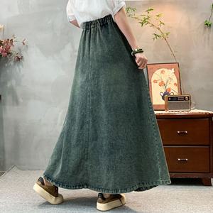 <span class=keywords><strong>2025</strong></span> automne décontracté a-ligne taille haute évasée longue Maxi dames taille ceinture bouton poches ample Denim jean jupe pour les femmes - Product Image 5