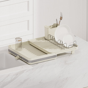 Escurridor telescópico de doble capa con borde ajustable para cocina, para cuencos, palillos, tazas, cuchillos, tenedores, almacenamiento en fregadero L - Product Image 3