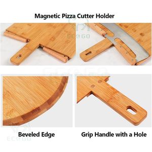 Tablero para servir saludable, resistente al agua, cáscara de Pizza, antiadherente con cortador, rebanador, plato de Pizza de madera - Product Image 4