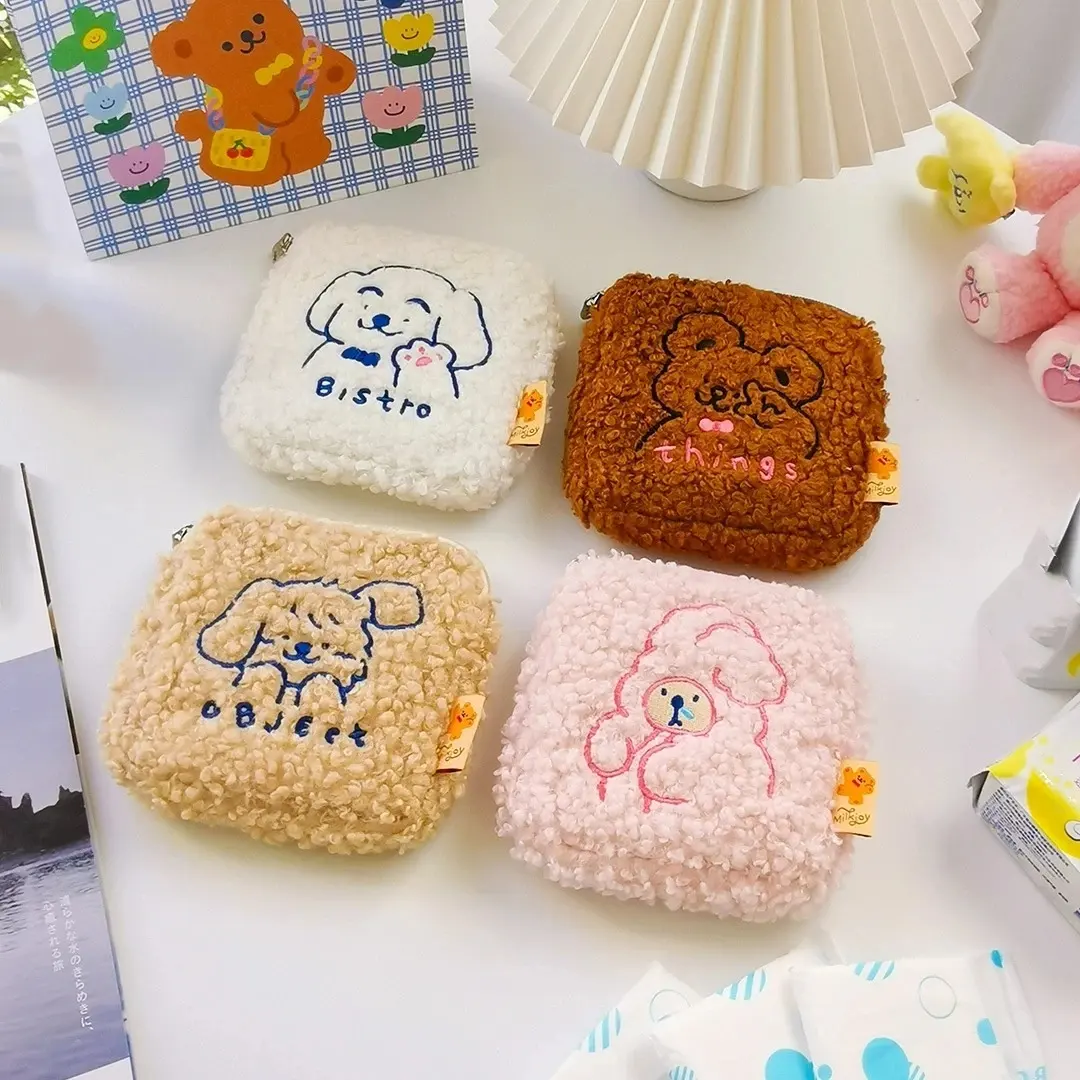 Ginzeal Women Sanitary Napkin Girls Korea Soft Cute Bear Dog Coin Purse Card Storage Cosmetic Makeup Bag Cosmetic Bags With Logo