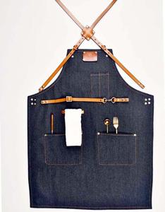 Delantal de algodón con pechera de tela vaquera, delantal de piel profesional de Chef <span class=keywords><strong>Barista</strong></span>'s Workshop BBQ negro - Product Image 2