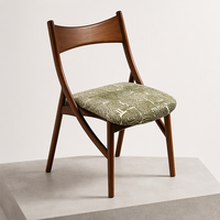 Fauteuil d'appoint vintage en bois massif style français avec oreilles de chat, nouveau modèle 2026, pour usage domestique, avec revêtement en tissu artistique et rembourrage doux, chaise de salle à manger