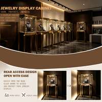 Vitrine à bijoux de luxe en métal doré avec éclairage LED, présentoir à bijoux en verre, meuble de présentation pour boutique de bijoux