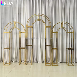 LEDA Wedding Events Decor Three-piece set Metal Frame <b>Backdrop</b> <b>Stand</b> Gold Stainless steel Arch - Product Image 1