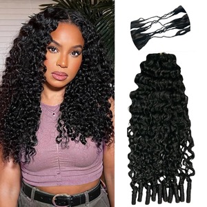 Extensions de cheveux humains 100% naturels, style plume, bouclés birmanes, ondulations profondes, faites à la main, pour tressage avec <span class=keywords><strong>crochet</strong></span> - Product Image 3