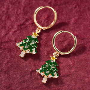 Boucles d'oreilles pendantes étoile de Noël en émail pour femme, bijoux festifs et élégants - Product Image 4