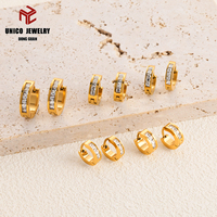 Boucles d'oreilles en acier inoxydable plaqué or 18 carats PVD, boucles d'oreilles créoles unisexes en acier inoxydable, classiques, carrées, avec cristaux carrés en strass