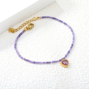 Wholesale Jewelry <b>love</b> Heart Bracelet Beaded Colorful Natural Stone Stainless Steel ZIRCON Crystal Chain Link Charm Bracelet - Product Image 3