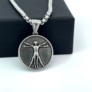 Collar con Colgante de Vitruvio de Escala Humana de Da Vinci, de Acero Inoxidable, Pulido Plateado, Accesorios de Moda Hip Hop, Regalos para Mujeres - Product Image 3