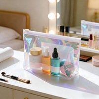 Sac de toilette transparent en PVC avec logo personnalisé, fermeture éclair étanche, pochette cosmétique transparente, approuvé par la TSA, sac de rangement pour maquillage de voyage pour femmes