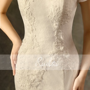 Ruolai ZW00011 Real Picture Short Sleeve O-neck Mermaid <strong>Boho</strong> <strong>Wedding</strong> <strong>Dress</strong> Backless Lace Appliques <strong>Wedding</strong> <strong>Dress</strong> - Product Image 4