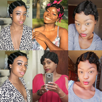 Wig Rambut Asli Pixie Cut Pendek Keriting dengan Lace Front, Finger Wave 13x4, Wig Frontal Lace Transparan untuk Wanita Kulit Hitam