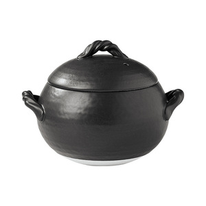 <strong>Japanese</strong> Chestnut Black <strong>Pot</strong> Ceramic Rice <strong>Pot</strong> with <strong>Pot</strong> Cover High Temperature Resistant Double Handles Gas Stove Casserole - Product Image 1