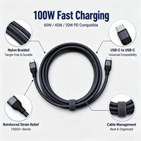 Câble USB-C vers USB-C tressé 100W 5A, charge rapide, type-C, nylon tissé, synchronisation des données pour ordinateurs portables, tablettes, smartphones, ordinateurs